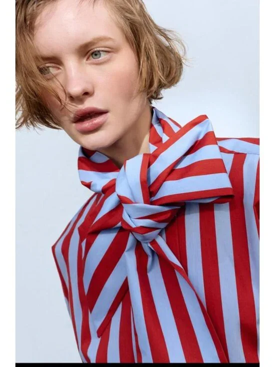 ZARA BOW NECK STRIPED SHIRT - Picture 6 of 10
